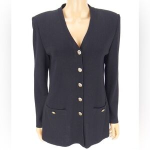 St. John Basics Santana Knit Black Sweater Cardigan Size 10